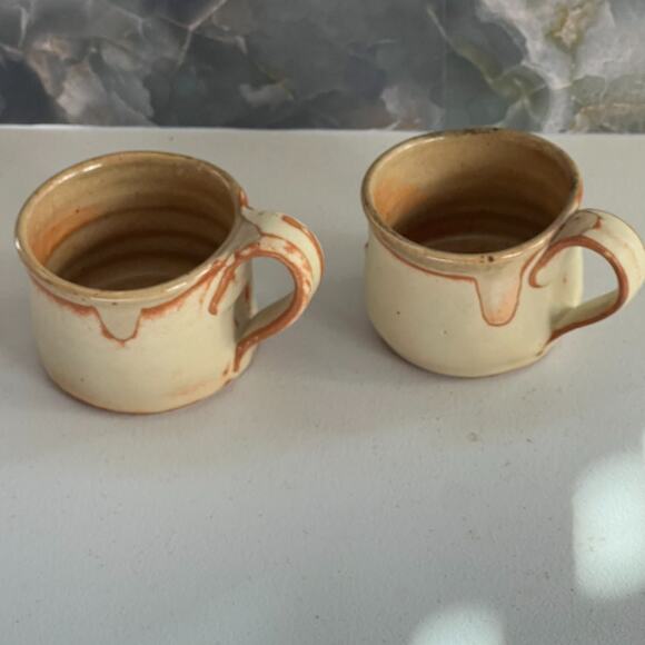 Studio Art Pottery Mugs Set of 2 Handmade Tan & Red Semi-matte - Picture 5 of 14